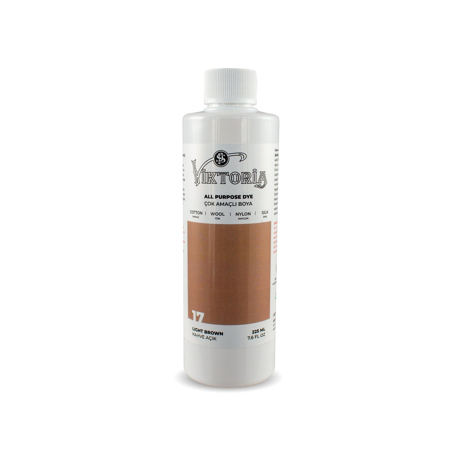 Viktoria all-purpose clay brown fabric dye bottle for cotton, wool, silk, linen, viscose, bamboo, and nylon, 225ml